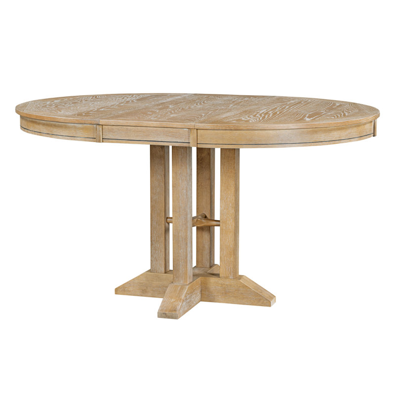Table ronde extensible pour table de salle à manger Farmhouse, Bois naturel délavé
