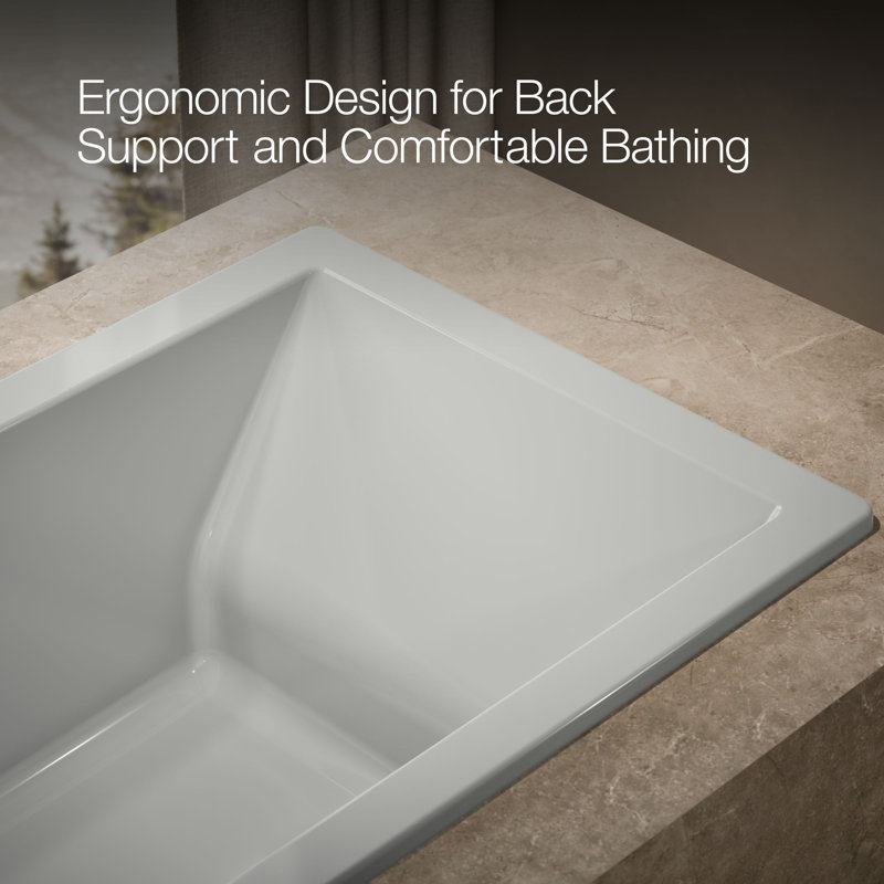 Underscore 60" x 36" Acrylic Drop-In or Undermount Soaking Bathtub with Integral Lumbar Support, Ice Grey