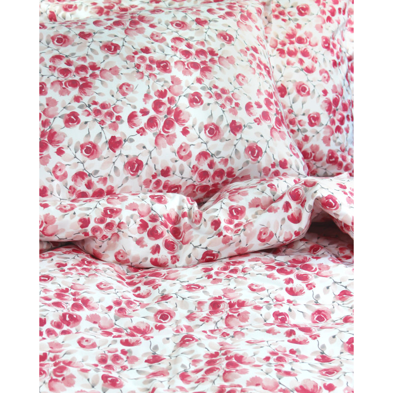 Babs Modern & Contemporary Cotton Floral Duvet Cover, Full/Queen Duvet Cover + 2 Standard Shams, Red