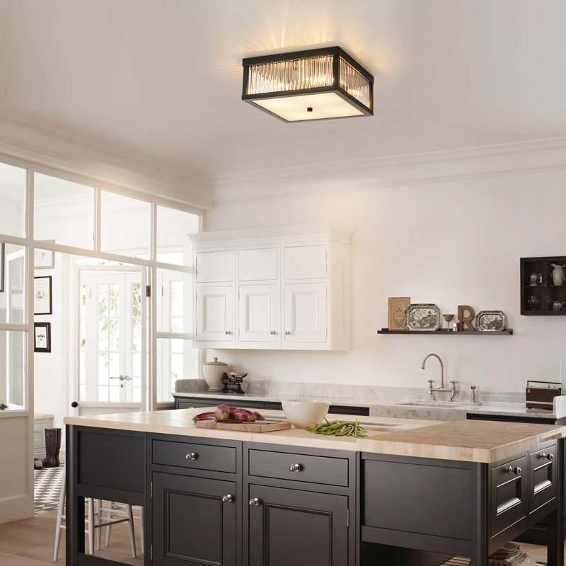 Celora 4 - Light Square Glass Bar Flush Mount Ceiling Light, Black, Matte Black