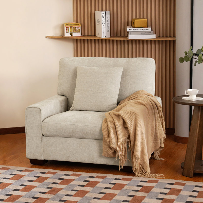 Fauteuil surdimensionné de 40 po de largeur avec fauteuil rembourré et demi, Chenille beige
