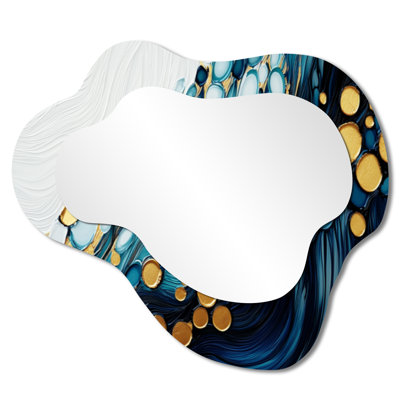 Abstract Aqua Pulse Of The Ocean I - Abstract Irregular Asymmetrical Mirror, Modern Wall Mirror, Printed on Metal