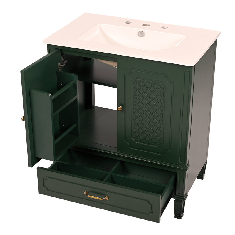 Meuble-lavabo 30 po avec lavabo style rétro, espace de rangement multifonctionnel, tablette de porte, porte à fermeture en douceur