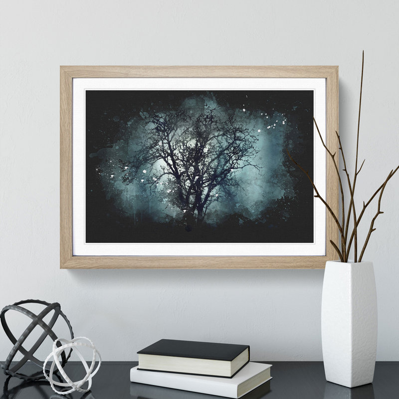 Tree at Dusk - Framed Print, 65cm H x 90cm W x 2cm D, Oak