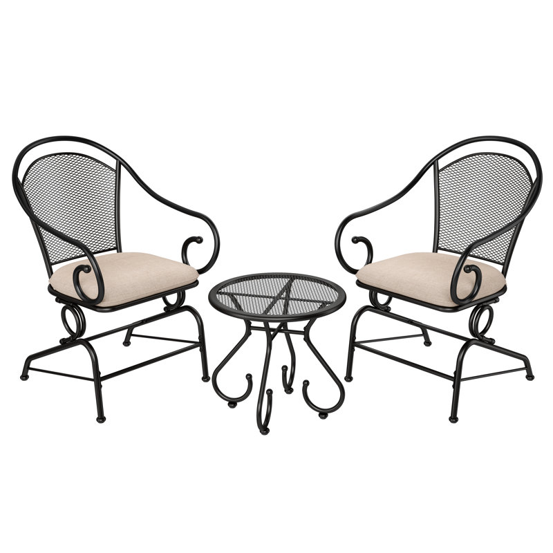 3-Piece Outdoor Bistro Set, Round 20" Metal Bistro Table With 2 Rocking Chairs & Cushions, Patio Furniture Sets For Garden, Porch, Backyard