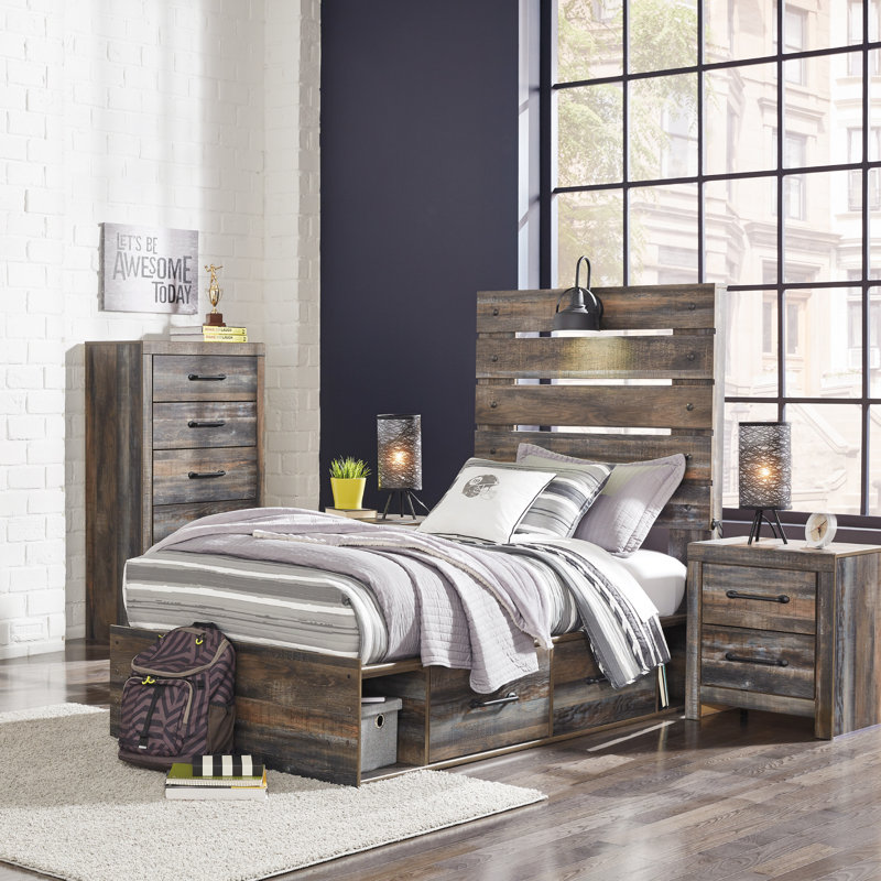 Grand lit plateforme avec rangement Drystan, Simple