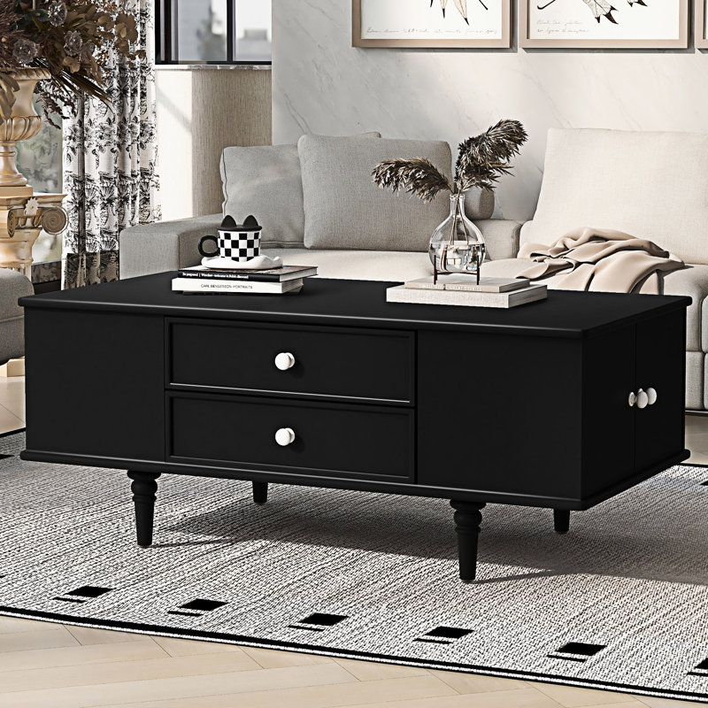 Rectangle Wood Coffee Table With Storage, Black