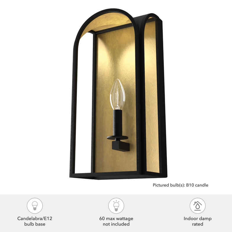 Dukestown Black Iron Arched Wall Sconce with Metallic Leaf
