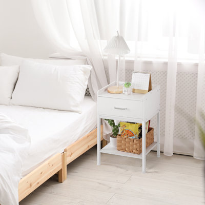 White Nightstand With Charging Station And USB Ports Small Bedside Table With Storage Drawer 3 Tier Bed Side Table Night Stand by Ebern Designs