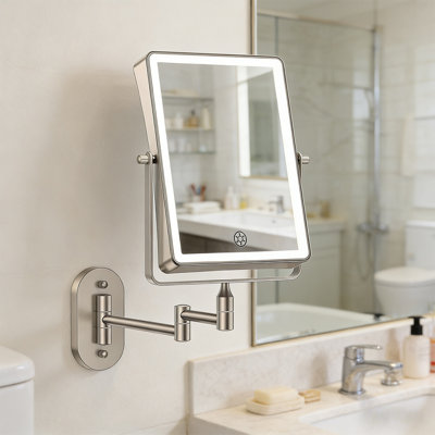 Double Sided Touch Switch Rectangle Wall Mounted Makeup Mirror With Light，1X/30X Magnifying Mirror