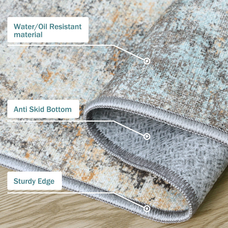 Machine Washable Anti-Slip Water Resistant Kitchen Mat, Gray/Orange/Beige