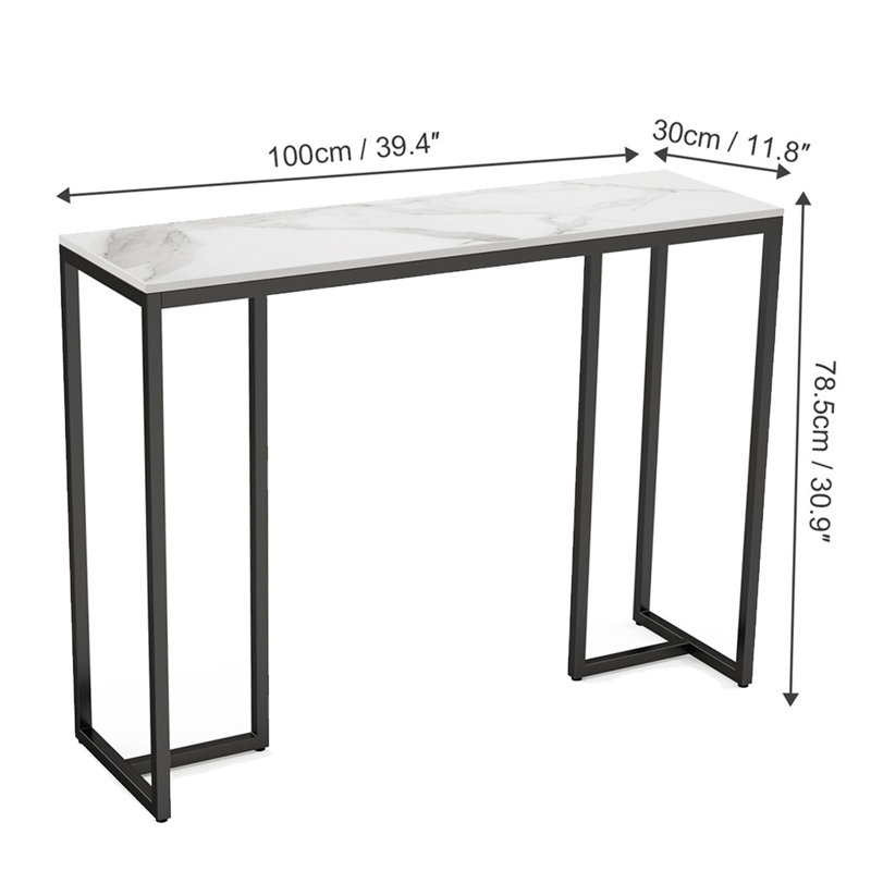 39.4" Marble Console Table Sintered Stone High-End Sofa Side Table, White