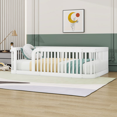 Full Size Wood Bed Frame With Guardrail