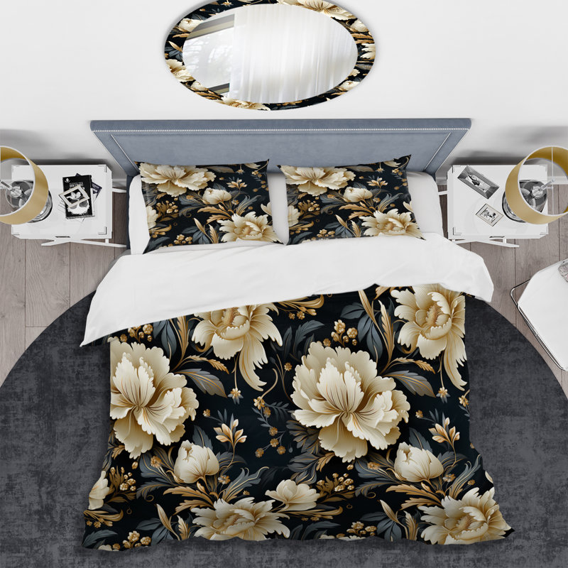 Ensemble de housse de couette beige et bleu damassé Fusion I, Housse de couette simple + 1 taie décorative stan
