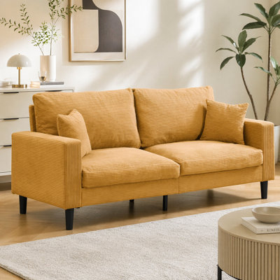 74" High Resilience Three Seater Sofa, Wooden Frame 3 Seat Sofa, Comfy ,   Modern Upholstered Sofa, Living Room Bedroom Apartment  , Orange