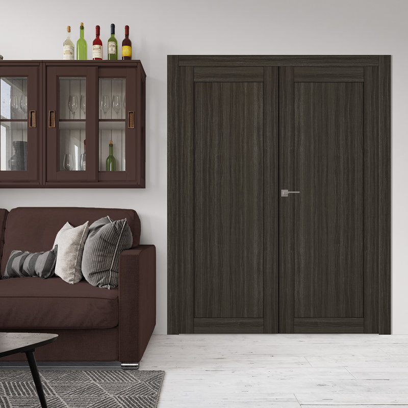 Porte intérieure battante en bois manufacturé 1 panneau Shaker, Chêne gris, 47,75 po x 83,23 po, Droite