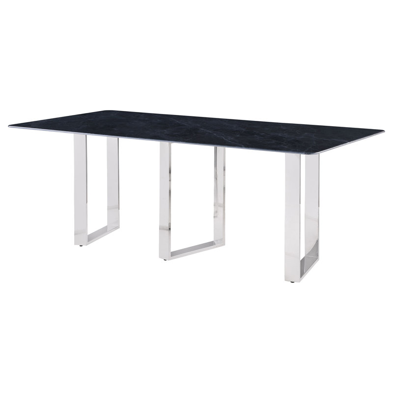 Table de salle à manger rectangulaire en pierre frittée 79 pouces Tiante Gris