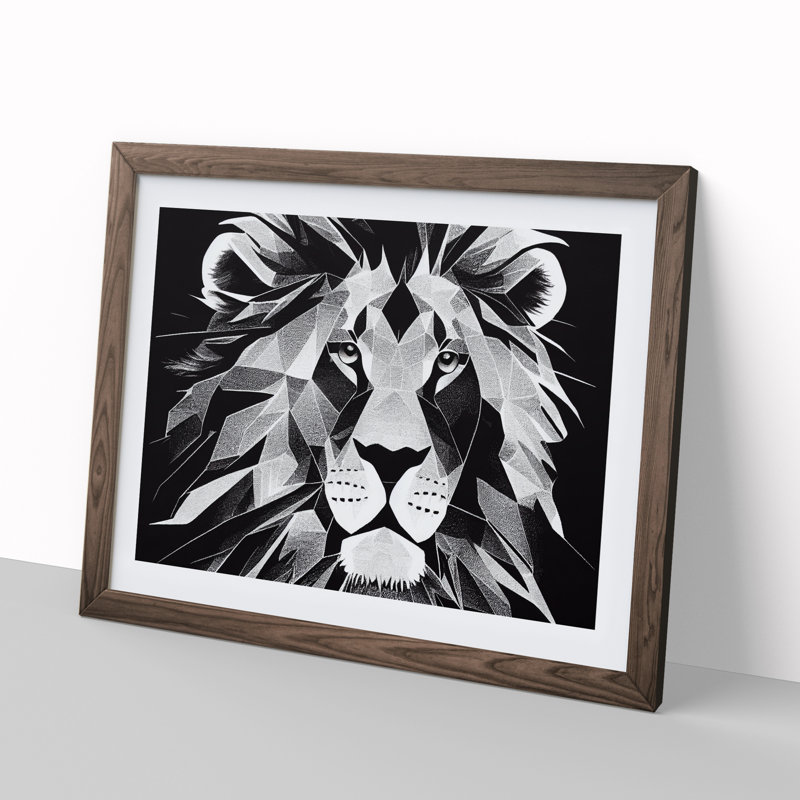 Picturesque Lion - Single Picture Frame Print, 25cm H x 34cm W x 2cm D, Walnut Framed