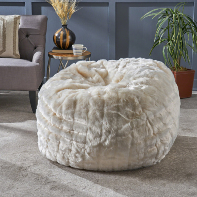 3 Foot Rounded Bean Bag Chair, Navy Fabric