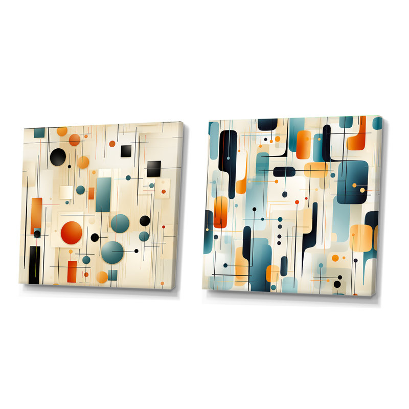 Urban Tones - bleu, beige, éclectique et chic - Ensemble de 2 collages carrés à formes abstraites, Toile tendue