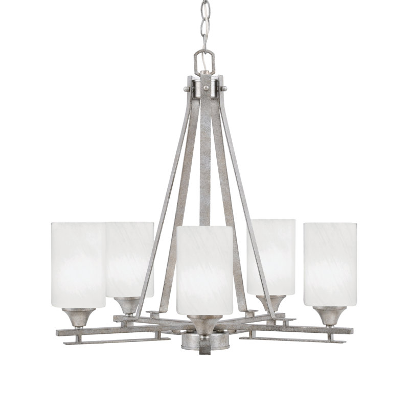 Lustre 5 lumières Uptowne illustré en finition argent vieilli avec verre de marbre blanc de 4 po