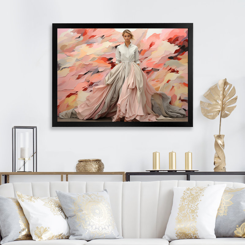 Rose et blanc haute couture, art mural Dior, Cadre d'angle fermé noir, H 30 po x l 40 po x P 1,5 po