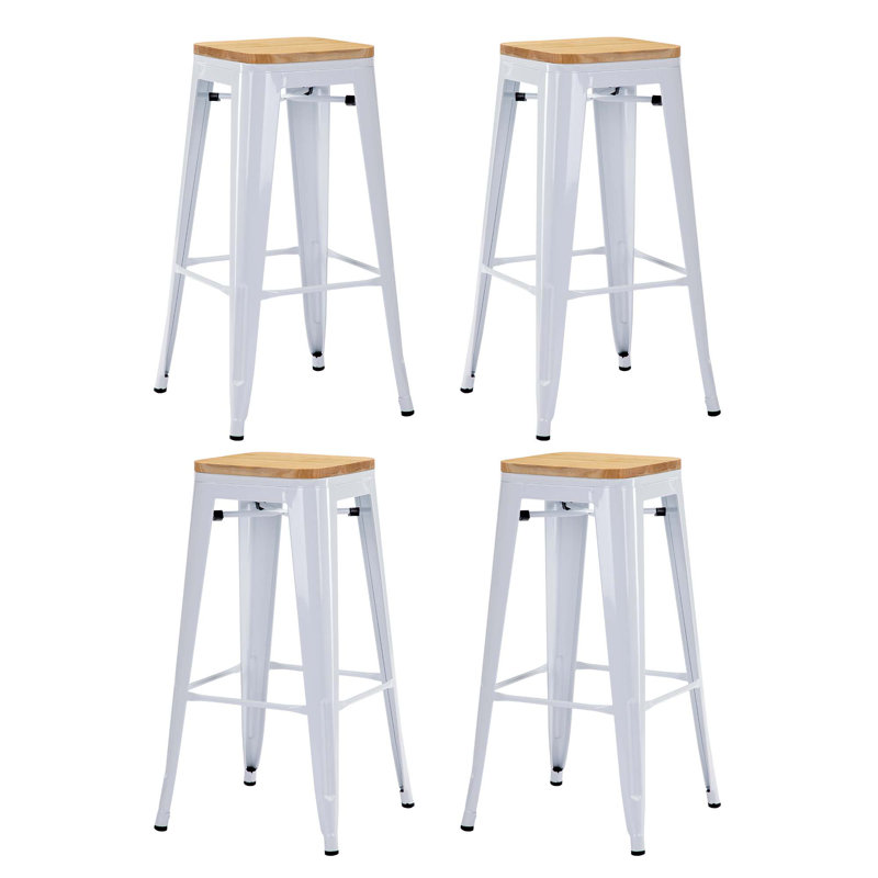 Stainless Steel Outdoor Stool, Glossy White/Light Brown