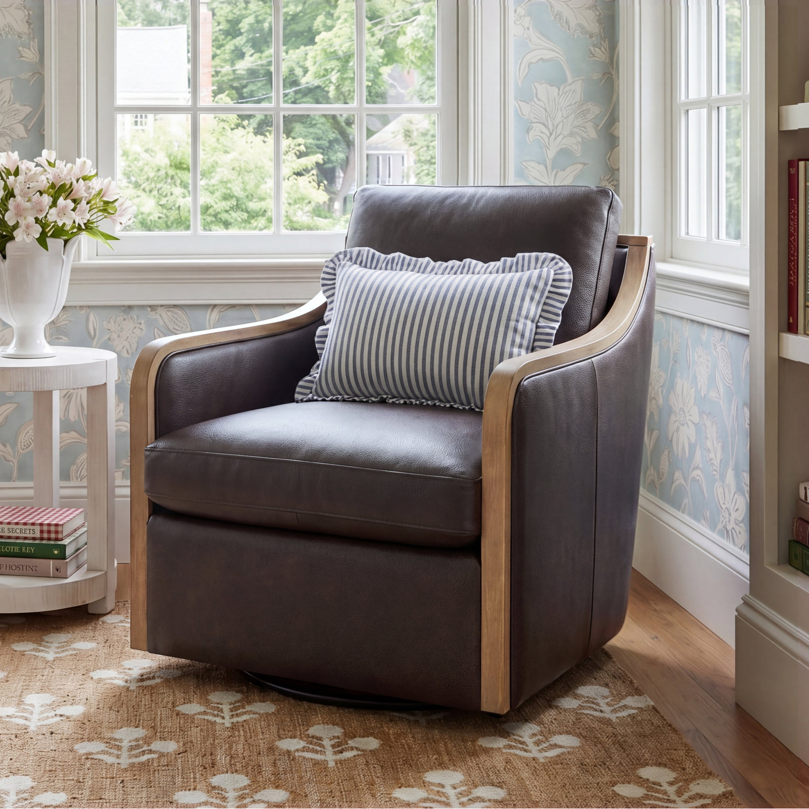 Grayton Genuine Leather Swivel Armchair, Aline Butternut