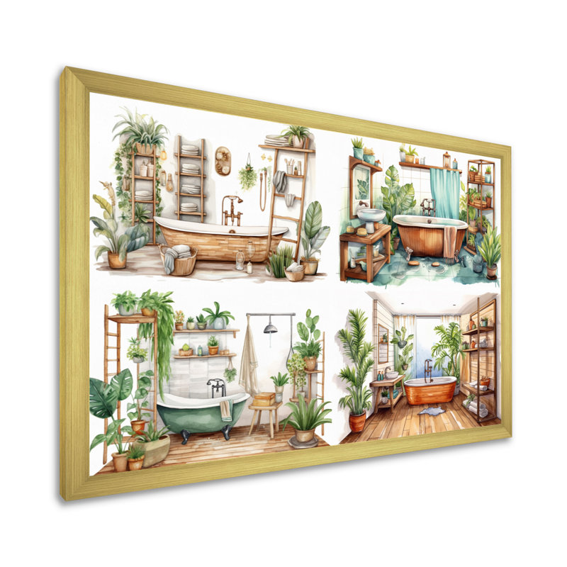 "Natural Bathroom Decor XXIII", reproduction sur toile encadrée, H 30 po x l 40 po x P 1,5 po, Cadre doré à une seule photo