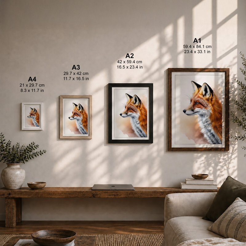Fox in Profile Boho - Framed Print, Unframed, A3 - 42.0 x 29.7 cm