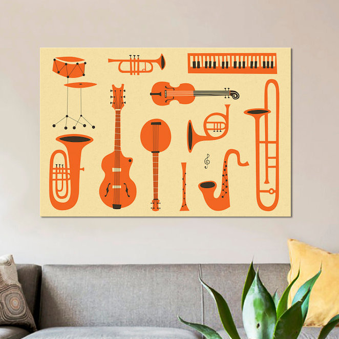 «Just Jazz I», impression sur toile, H 18 po x l 26 po x P 1,5 po, Toile avec cadre noir, Pas de tapis