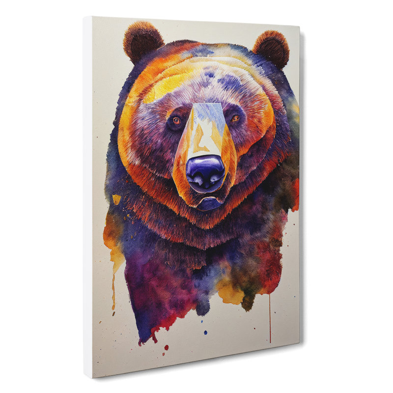 Bear Watercolour No.2 - Wrapped Canvas, 60cm H x 40cm W x 3cm D