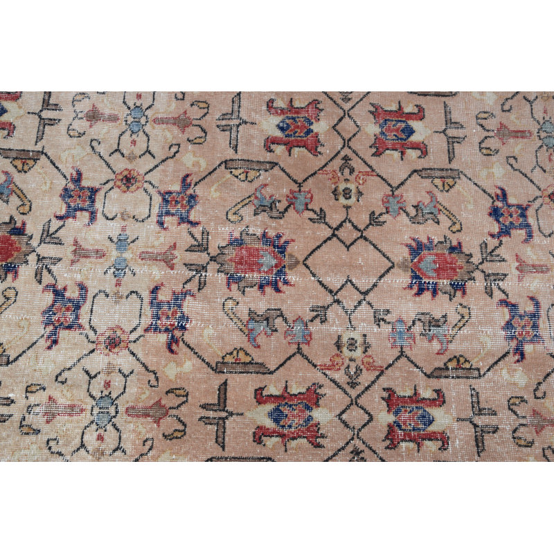 Tapis turc rétro Oushak - motif ethnique beige pour décor de vestibule, de chambre de bébé ou de chambre à coucher