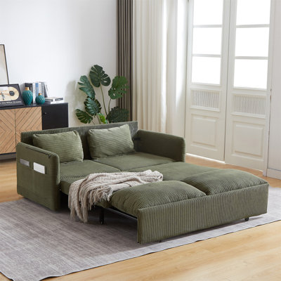Canapé-lit 64,5 pouces 3-en-1 réglable avec fonction escamotable, coussins et poches latérales pour une utilisation flexible et un rangement intelligent.