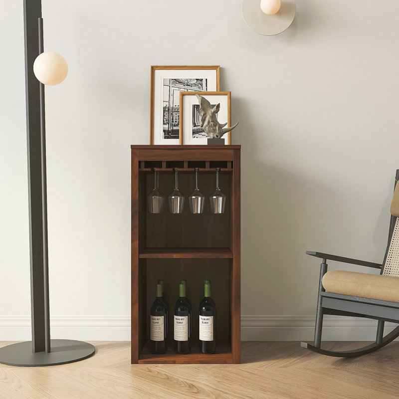 Brown Walnut Colour Modular Wine Bar Cabinet With Storage Shelves With Hutch For Dining Room