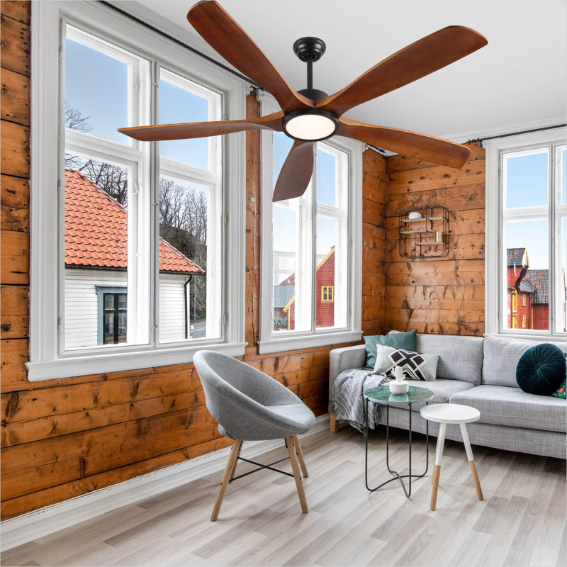 Ventilateur de plafond encastré avec télécommande et lumière DEL, pales en bois naturel organique de 72 pouces, conception à profil bas pour les salons et les chambres