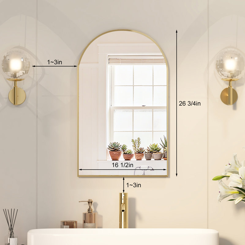 16.5" X 26.7" Arched Bathroom Medicine Cabinet With Mirror & Shelves,Right Open,Recessed, 26.8" H x 16.5" W x 4.5" D