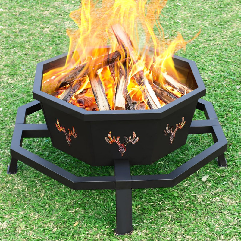 35 Inch Octagonal Fire Pit,Outdoor Fire Pit,Wood Burning Firepit,Bonfire Fire Pit,Firepits for Outside,Camping, Backyard, Patio,Bonfire