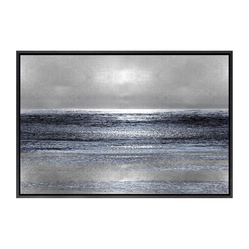 « silver seascapes iii » par michelle matthews-print, H 26 po x l 40 po x 1,5 po, Toile avec cadre noir patiné