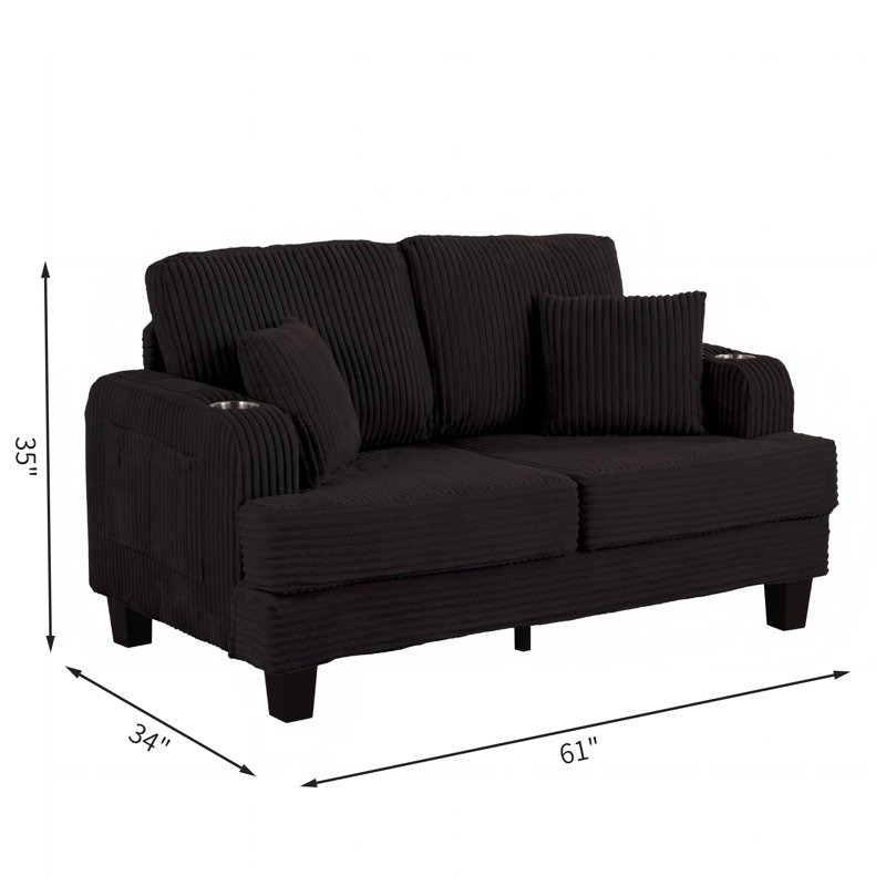 61" Corduroy Loveseat with Built-In Cup Holders & Armrest Pockets – 2-Seater Sofa for Cozy Living Rooms, Gaming Nooks & Small Spaces