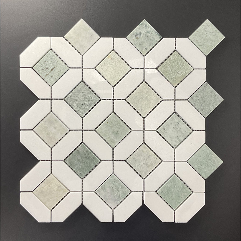 Eclipse Marble Floor and Wall Tile, Thassos White/Ming Green