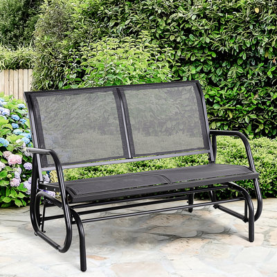 Banc oscillant d'extérieur pour 2 personnes, chaise berçante double pour patio. Gris. Tissu hydrofuge, à séchage rapide. Structure en acier thermolaqué, capacité jusqu'à 440 lb. Mécanisme à bascule lisse, convient au jardin, au porche,