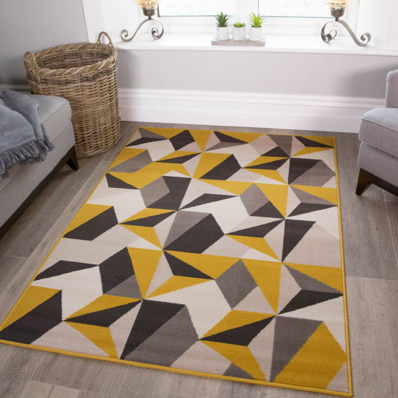 Kotka Machine Woven Ochre/Grey/Beige Indoor Rug, Rectangle 60cm x 110cm