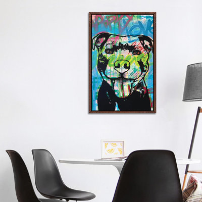 Happy Love Pitbull by Dean Russo - Print on Canvas