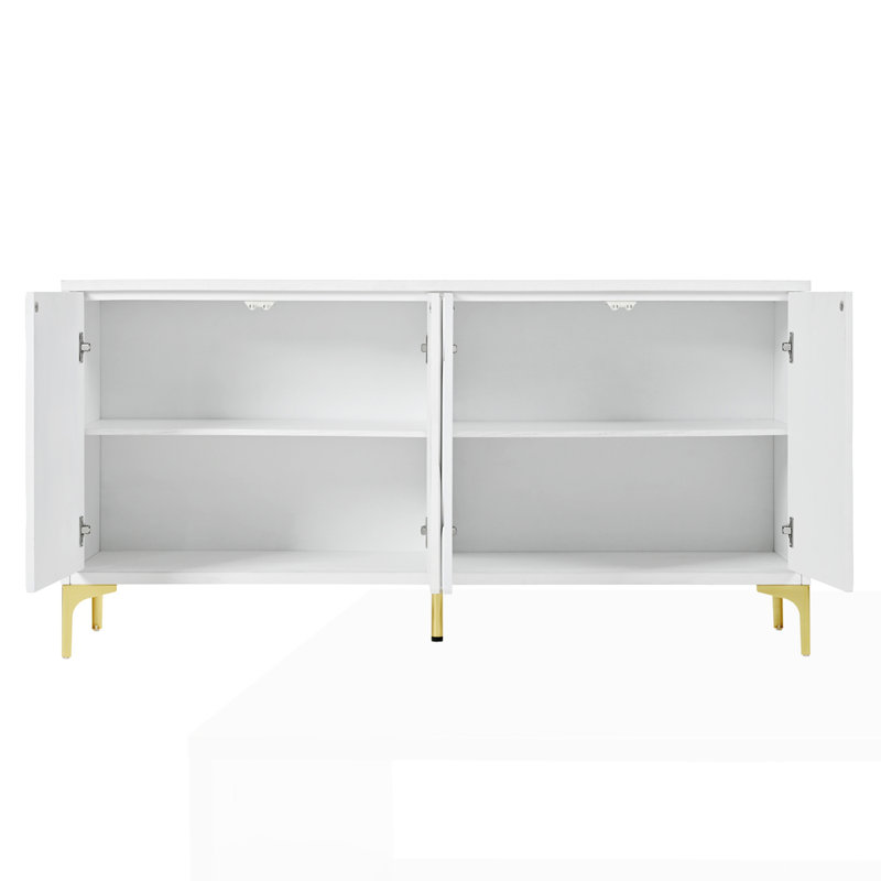 Creative carved 4-door Sideboard Handleless Press-to-Open Design Buffet Cabinet