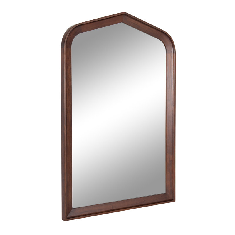 Ehitan Wooden Wide Arched Wall Mirror, 36" x 24", Brown