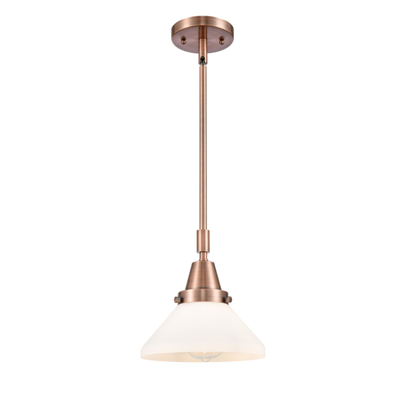 Luminaire suspendu conique 1 lumière, Blanc mat, Cuivre antique, DEL
