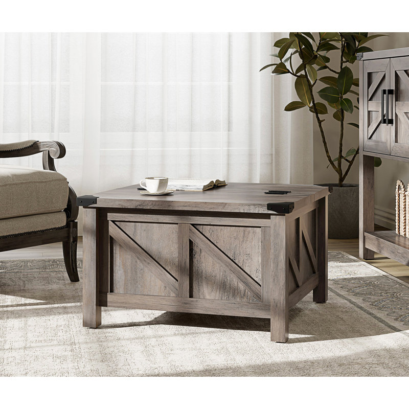 Table basse à 4 pieds avec rangement, Gris délavé, Gris délavé