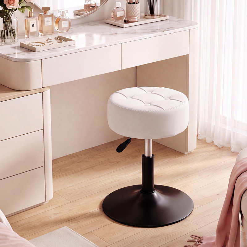 Metal Accent Stool, White, PU leather