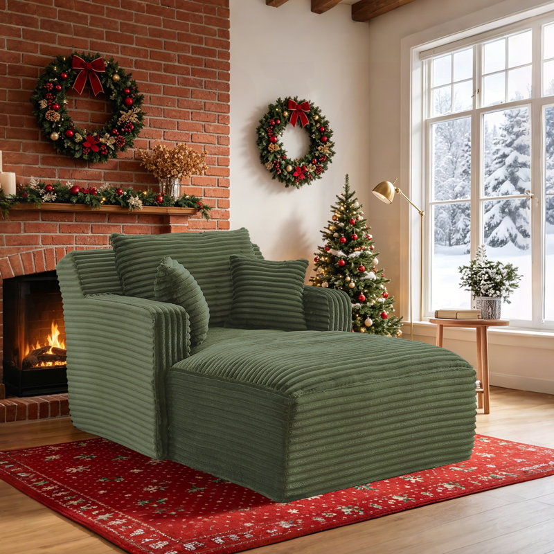  Enn 39.60-Inch Green Corduroy Compression Lounge Chair, Sleeper Chair, Free Assembly , Green
